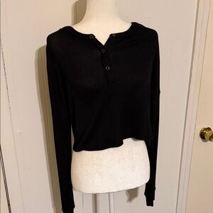 Trixxi Black Long Sleeve Henley Top
